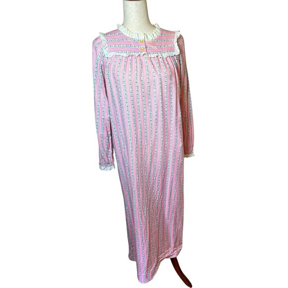 Vintage Accentuette Lanz Floral Flannel Lace Trim Nightgown Small Cottagecore - Picture 4 of 12